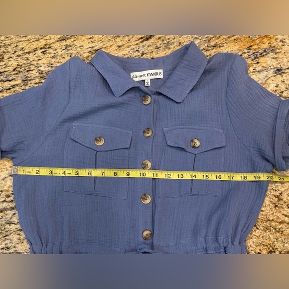 Almost Famous Dusty Blue Romper women’s Size Large 100% Cotton - Picture 5 of 8